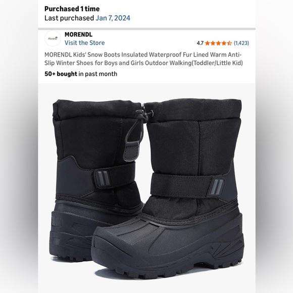 Kids Black Winter Snow Boots - Like New! - Picture 6 of 7